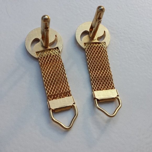 Abstract Cufflinks Goldtone Round Wrap Mesh - Picture 4 of 5